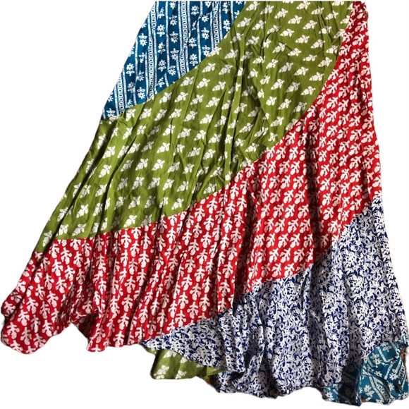 Ananda Design | Patchwork Flowy 100% Rayon Maxi Full Skirt Bohemian Festival - Picture 4 of 13